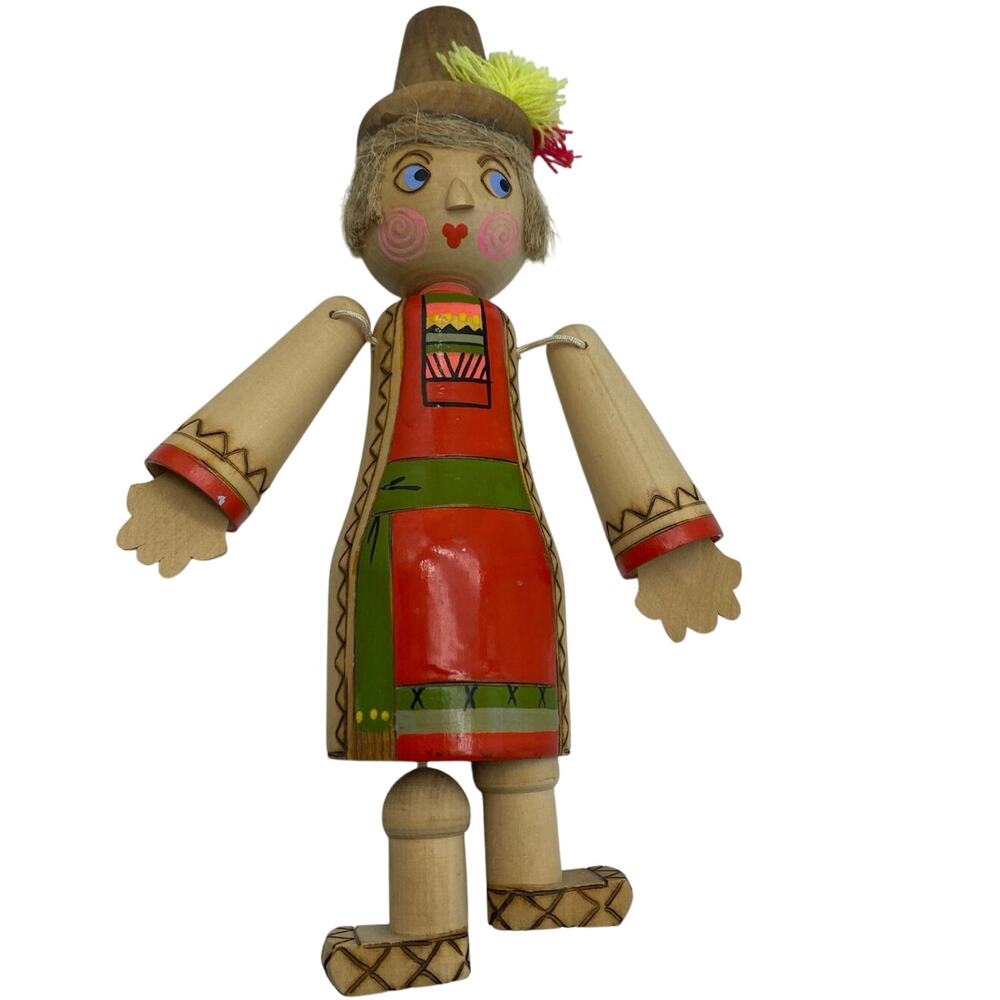 Vtg Beriozka Russian Folk Art Hand Carved Wooden Articulated Doll Wall‎ Hanging